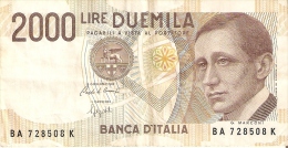 BILLETE DE ITALIA DE 2000 LIRAS DEL AÑO 1990  MARCONI  (BANKNOTE) - 2000 Lire