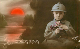 Militaria - Guerre 1914-18 - Patriotiques - Fleurs - Enfants - Garçon - Mes Plus Douces Pensées - Photo Boulanger - état - Guerre 1914-18