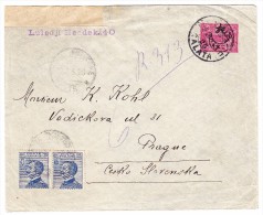 Italien 1920 Ottoman Ganzsache Mit 2 X 25 Cent Italien "Poste Militaire 15" Als R-Brief Nach Prag - Algemene Uitgaven