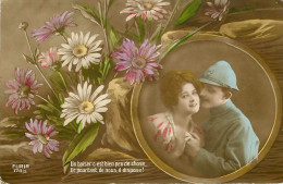 Militaria - Guerre 1914-18 - Patriotiques - Fleurs - Couples - Couple - Amour - Femmes - Femme - Un Baiser -2 Scans-état - Guerre 1914-18