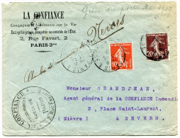 FRANCE ENVELOPPE COMMERCIALE  GREVE DES POSTES MAI 1909 (PARIS / NEVERS) RR - Dokumente