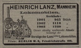 Original Werbung - 1905 - Heinrich Lanz Locomobile , Mannheim , Landwirtschaft !!! - Traktoren