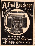 Original Werbung - 1905 - Alfred Brückner In Rabenau B. Dresden , Cameras , Photoapparat , Photographie !!! - Rabenau