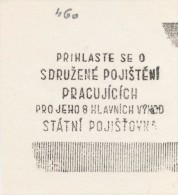 J1452 - Czechoslovakia (1945-79) Control Imprint Stamp Machine (R!): Log On Comprehensive Insurance For Its Workers ... - Ensayos & Reimpresiones