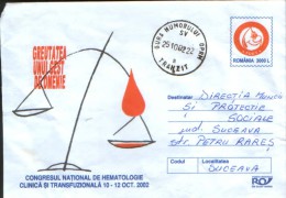 Romania - Postal Stationery Cover 2002 Used - National Congress Of Clinical Hematology And Transfusion - Secourisme