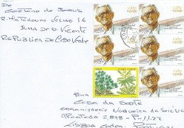 TIMBRES - STAMPS - LETTRE PAR AVION - CAPE VERDE / CAP VERT POUR PORTUGAL - COMPOSTEUR LUIS RENDALL ET PLANTE -Euphorbia - Cap Vert