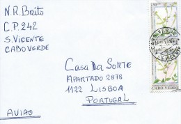 TIMBRES - STAMPS - LETTRE PAR AVION POUR PORTUGAL - CAPE VERDE / CAP VERT - PLANTE - Echium HypertropicumWebb - Kap Verde