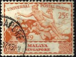 MALAYA SINGAPORE  UPU 75 YEARS AIRPLANE SHIP OUT OF SET 25 CENTS ORANGE USEDNH 1949 SG35 READ DESCRIPTION !! - Singapour (...-1959)