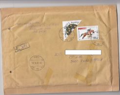 2053FM- CHRISTMAS GARLAND, HORSE OBSTACLES RACE, STAMPS ON REGISTERED COVER, 2001, ROMANIA - Storia Postale
