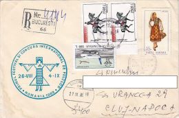 19653- PLANE, FOLKLORE COSTUME, HORSE DRESAGE, STAMPS ON REGISTERED COVER, 2001, ROMANIA - Lettres & Documents