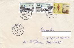 2056FM- PLANE, BRANCUSI SCULPTURES, STAMPS ON COVER, 2001, ROMANIA - Lettres & Documents