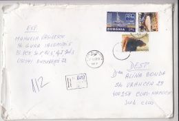 2061FM- OIL WELL, MUSHROOMS, BEAR, STAMPS ON REGISTERED COVER, 2009, ROMANIA - Lettres & Documents