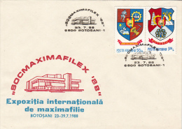 19679- BOTOSANI PHILATELIC EXHIBITION, SPECIAL COVER, 1988, ROMANIA - Storia Postale