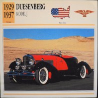 FICHE TECHNIQUE ILLUSTREE De VOITURE AUTOMOBILE ANCIENNE - DUESENBERG MODEL J De 1928 - Parfait Etat - - Auto's