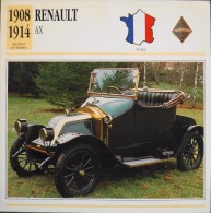 FICHE TECHNIQUE ILLUSTREE De VOITURE AUTOMOBILE ANCIENNE - RENAULT AX De 1908 - Parfait Etat - - Autos