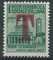 1944-45 RSI MONUMENTO DISTRUTTO 25 CENT SEGNATASSE DI EMERGENZA MNH ** - W194 - Impuestos