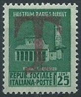 1944-45 RSI MONUMENTO DISTRUTTO 25 CENT SEGNATASSE DI EMERGENZA MNH ** - W195 - Portomarken