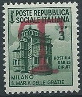 1944-45 RSI MONUMENTO DISTRUTTO 3 LIRE SEGNATASSE DI EMERGENZA MNH ** - W195-2 - Portomarken