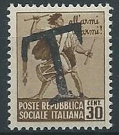 1944-45 RSI TAMBURINO 30 CENT SEGNATASSE DI EMERGENZA MNH ** - W194 - Taxe