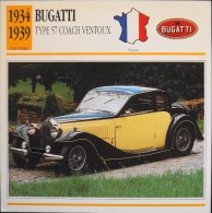 FICHE TECHNIQUE ILLUSTREE De VOITURE AUTOMOBILE ANCIENNE - BUGATTI TYPE 57 COACH VENTOUX De 1933 - Parfait Etat - - Autos