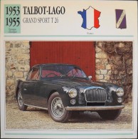 FICHE TECHNIQUE ILLUSTREE De VOITURE AUTOMOBILE ANCIENNE - TALBOT-LAGO GRAND SPORT T 26 De 1954 - Parfait Etat - - Auto's