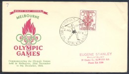 Australia 1956 Olympic Games Cover: Melbourne Coat Of Arm; Olympic Torch; Javelin Olympic Village  Cancellation - Summer 1956: Melbourne