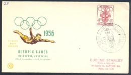 Australia 1956 Olympic Games Cover: Melbourne Coat Of Arm; Diving; Olympic Park Cancellation - Ete 1956: Melbourne