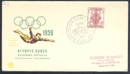 Australia 1956 Olympic Games Cover: Melbourne Coat Of Arm; Diving; Swimming Olympic Park Cancellation - Ete 1956: Melbourne