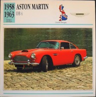 FICHE TECHNIQUE ILLUSTREE De VOITURE AUTOMOBILE ANCIENNE - ASTON MARTIN DB 4 De 1958 - Parfait Etat - - Autos