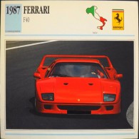 FICHE TECHNIQUE ILLUSTREE De VOITURE AUTOMOBILE ANCIENNE - FERRARI F40 De 1987 - En Parfait Etat - - Voitures