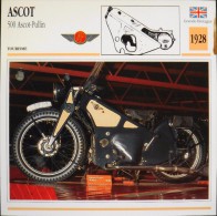 FICHE TECHNIQUE ILLUSTREE De MOTO ANCIENNE De TOURISME - ASCOT 500 ASCOT-PULLIN De 1928 - En Parfait Etat - - Auto's