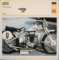 FICHE TECHNIQUE ILLUSTREE De MOTO ANCIENNE De COURSE - ARDIE 250 SILBERFUCHS De 1931 - En Parfait Etat - - Auto's