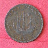 GREAT BRITAIN  1/2  PENNY  1940   KM# 844  -    (Nº11852) - C. 1/2 Penny