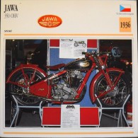 FICHE TECHNIQUE ILLUSTREE De MOTO ANCIENNE De SPORT - JAWA 350 OHV De 1936 - En Parfait Etat - - Voitures