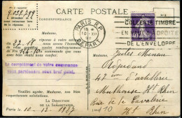 FRANCE - ROULETTE DU N° 236 DENTS MASSICOTÉS / CP DE LA SAMARITAINE , OM DU 10/12/1927 - TB - Coil Stamps