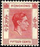 HONG KONG BRITISH KGVI HEAD 1 STAMP LIGHT RED 15 CENTS MLH 1939(?) SG146 READ DESCRIPTION !! - Unused Stamps