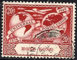 HONG KONG BRITISH 75 YEARS OF UPU AIRPLANE SHIP 1 STAMP RED 20 CENTS ULH 1949 SG174 POSTMARKED RIGHT READ DESCRIPTION !! - Gebruikt