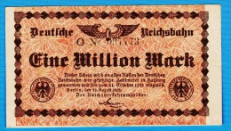 DEUTSCHE REICHSBAHN 1 Million Mark	12.08.1923 Série O 097773  P# S1011 - 1 Million Mark