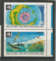 ANTARCTIQUE CHILIEN.  30 Ième Anniversaire Du Traité Antarctique (faune Antarctique) 2 T-p Neufs ** De 1991 - Antarctisch Verdrag