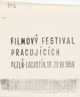 J1593 - Czechoslovakia (1945-79) Control Imprint Stamp Machine (R!): Workers Film Festival; Plzen - Lochotin, 1958 - Proeven & Herdrukken