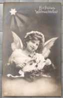CPA Photo MONTAGE E.A.S. FILLE FEMME AILES ANGE Etoile Berger Voyagé 1907 Timbre REICH Cachet Malmedy + Liege - Collections, Lots & Series