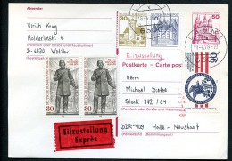 BERLIN P105 Postkarte EILSENDUNG Lahn - Halle-Neustadt 1978 - Postcards - Used