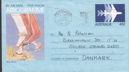 Australia Airmail Par Avion Aerogramme EASTWOOD (NSW) 1984 Cover SOLRØD STRAND Denmark Hang-Gliding Cachet (2 Scans) - Aérogrammes