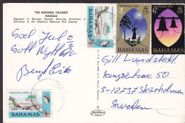 Bahamas PPC The Bahama Islands Signpost Rawson Square NASSAU 1973 SKÄRHOLMEN Sweden Airport & Christmas Stamps (2 Scans) - 1963-1973 Autonomie Interne