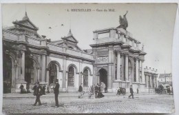 CPA BRUXELLES Gare Du Midi PUBLICITE Bazar Anspach Voyagé 1905 Timbre Meunier Leopold Barbe Cachet Molenbeek - Vervoer (openbaar)
