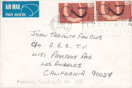 New Zealand Air Mail Par Avion Label FARMERS TRADING Co. AK 1979 Cover LOS ANGELES USA Maori Fish Hook Stamps - Poste Aérienne