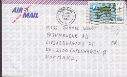 Hong Kong Airmail Par Avion HONG KONG 1984 Cover Brief Denmark $1.30 Map Landkarte Stamp - Brieven En Documenten