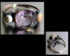 - Bague Russe XIXème En Améthyste T57 / Old Russian Amethyst, Shell, Silver And Gold Ring - Anelli