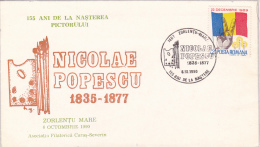 6288A  PAINTER NICOLAE POPESCU, ROMANIAN REVOLUTION, 1990,SPECIAL COVER ROMANIA. - Brieven En Documenten