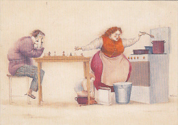 20068- CHESS, ECHECS, WOMAN COOKING AN PLAYING CHESS WITH HER HUSBAND - Echecs